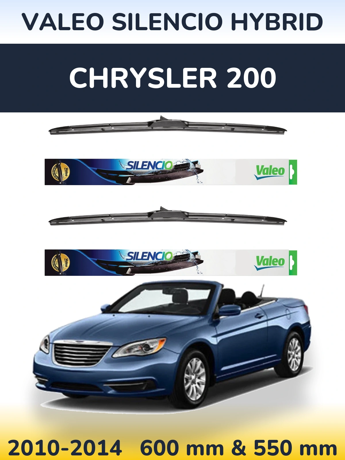 Sada předních stěračů Valeo Silencio Hybrid 600 a 550 mm pro Chrysler 200 2010-2014