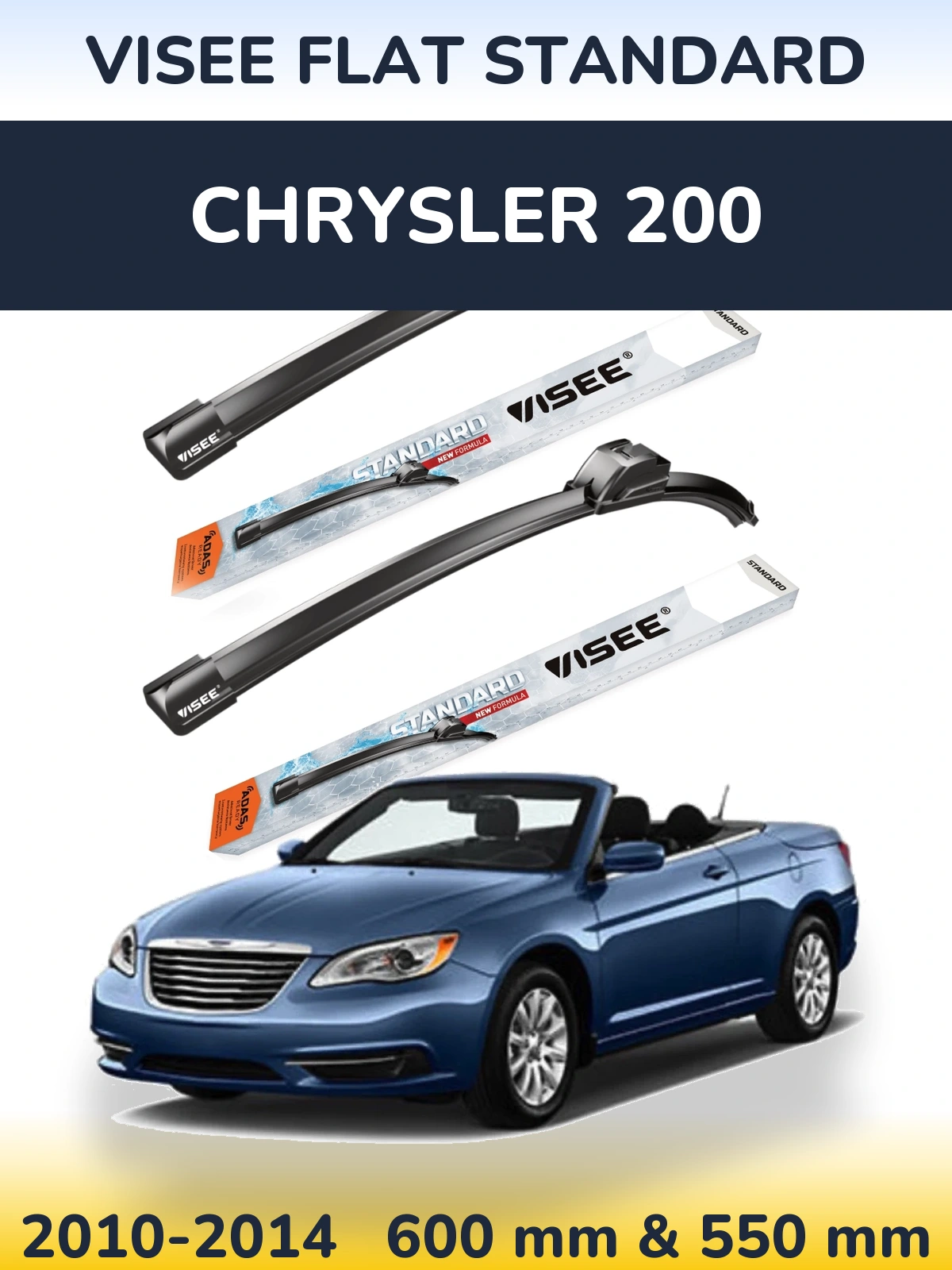 Sada předních stěračů VISEE FLAT STANDARD 600 a 550 mm pro Chrysler 200 2010-2014