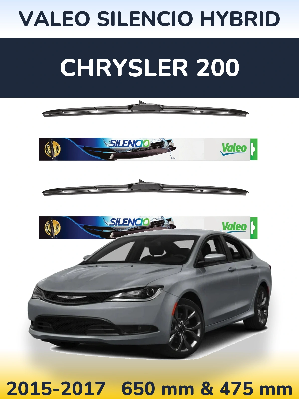 Sada předních stěračů Valeo Silencio Hybrid 650 a 475 mm pro Chrysler 200 2015-2017