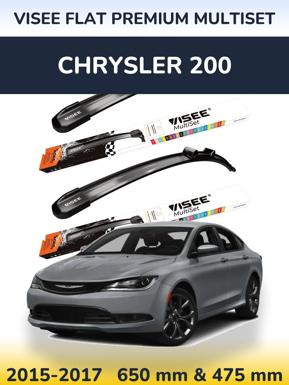 Sada předních stěračů VISEE FLAT PREMIUM MultiSet 650 a 475 mm pro Chrysler 200 2015-2017