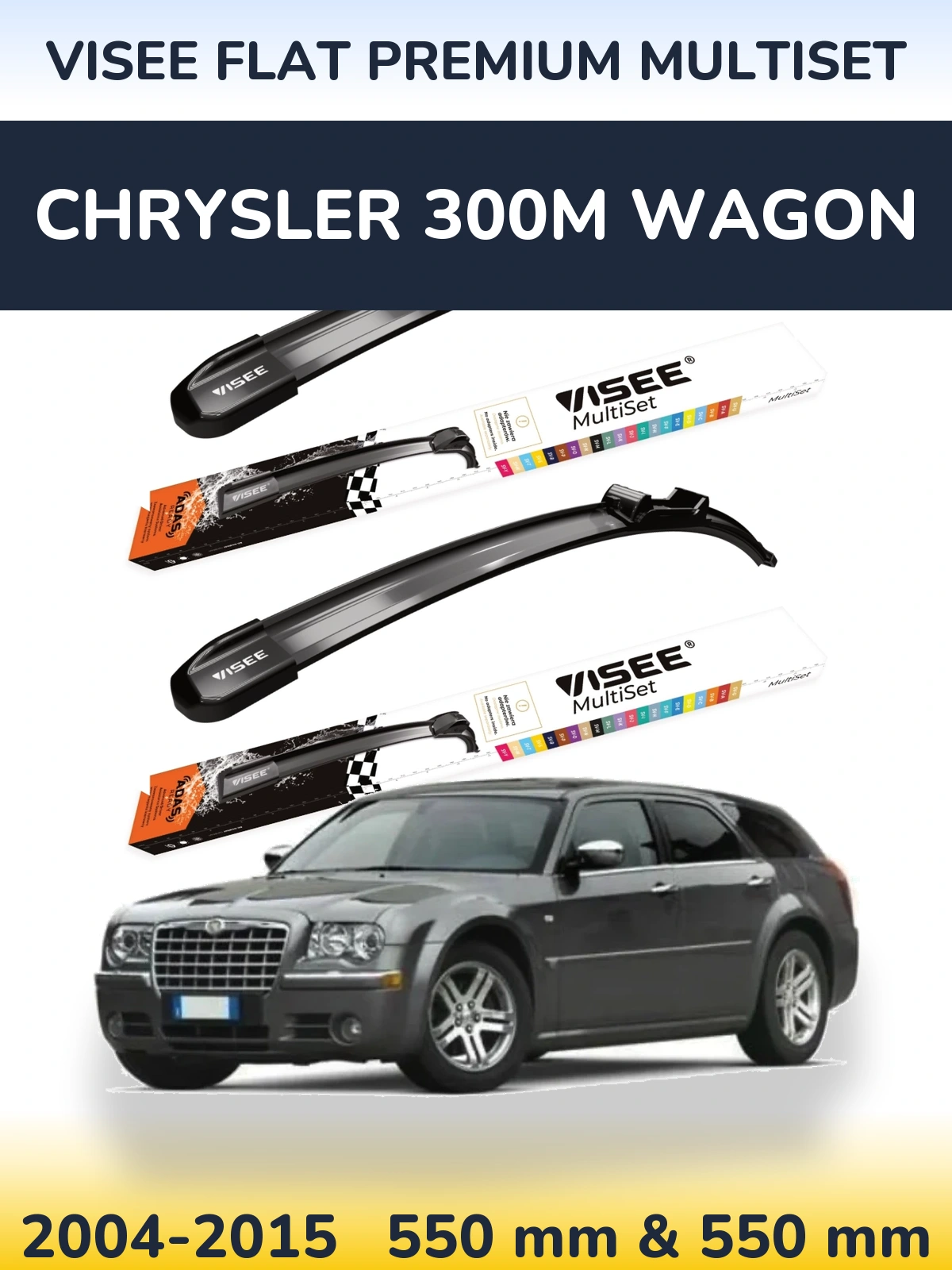 Комплект передніх щіток VISEE FLAT PREMIUM MultiSet 550 & 550 мм для Chrysler 300M Wagon 2004-2015