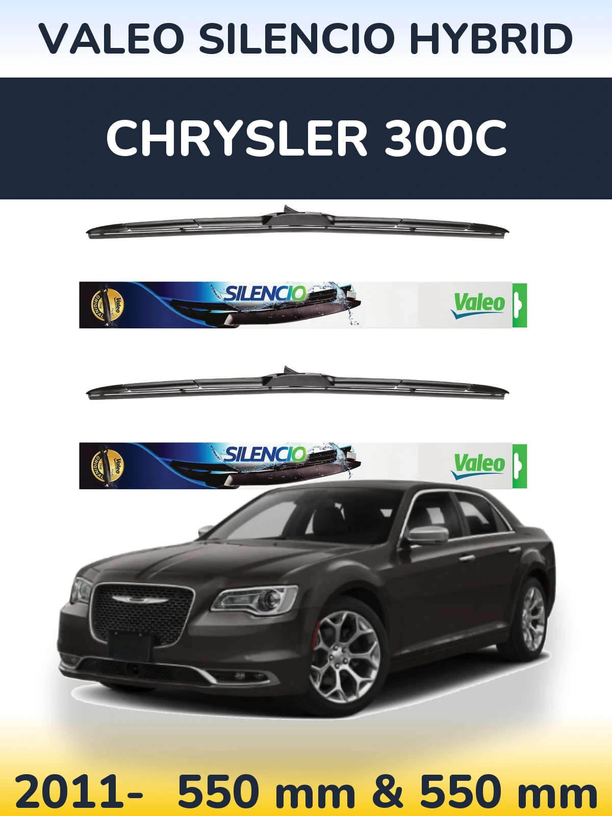 Sada předních stěračů Valeo Silencio Hybrid 550 a 550 mm pro Chrysler 300C 2011-2026