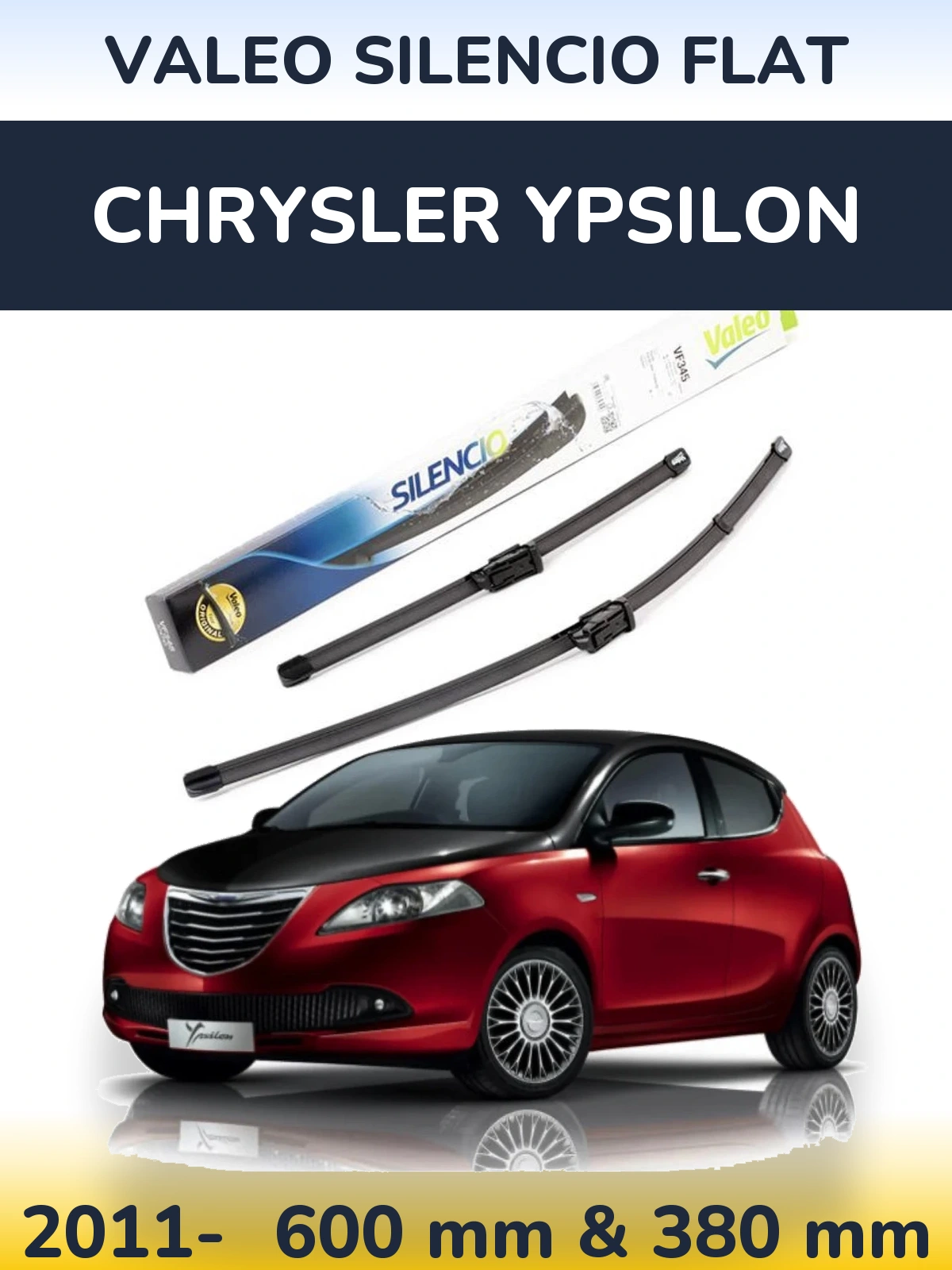 Sada předních stěračů Valeo Silencio Flat 600 a 380 mm pro Chrysler Ypsilon 2011-2026