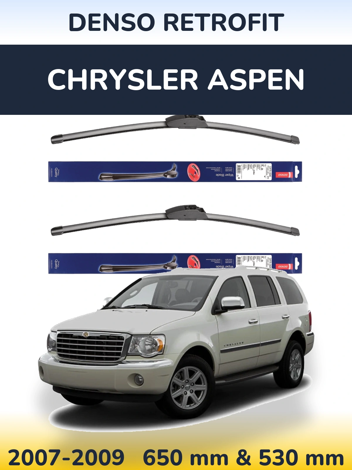 Sada předních stěračů Denso Retrofit 650 a 530 mm pro Chrysler Aspen 2007-2009