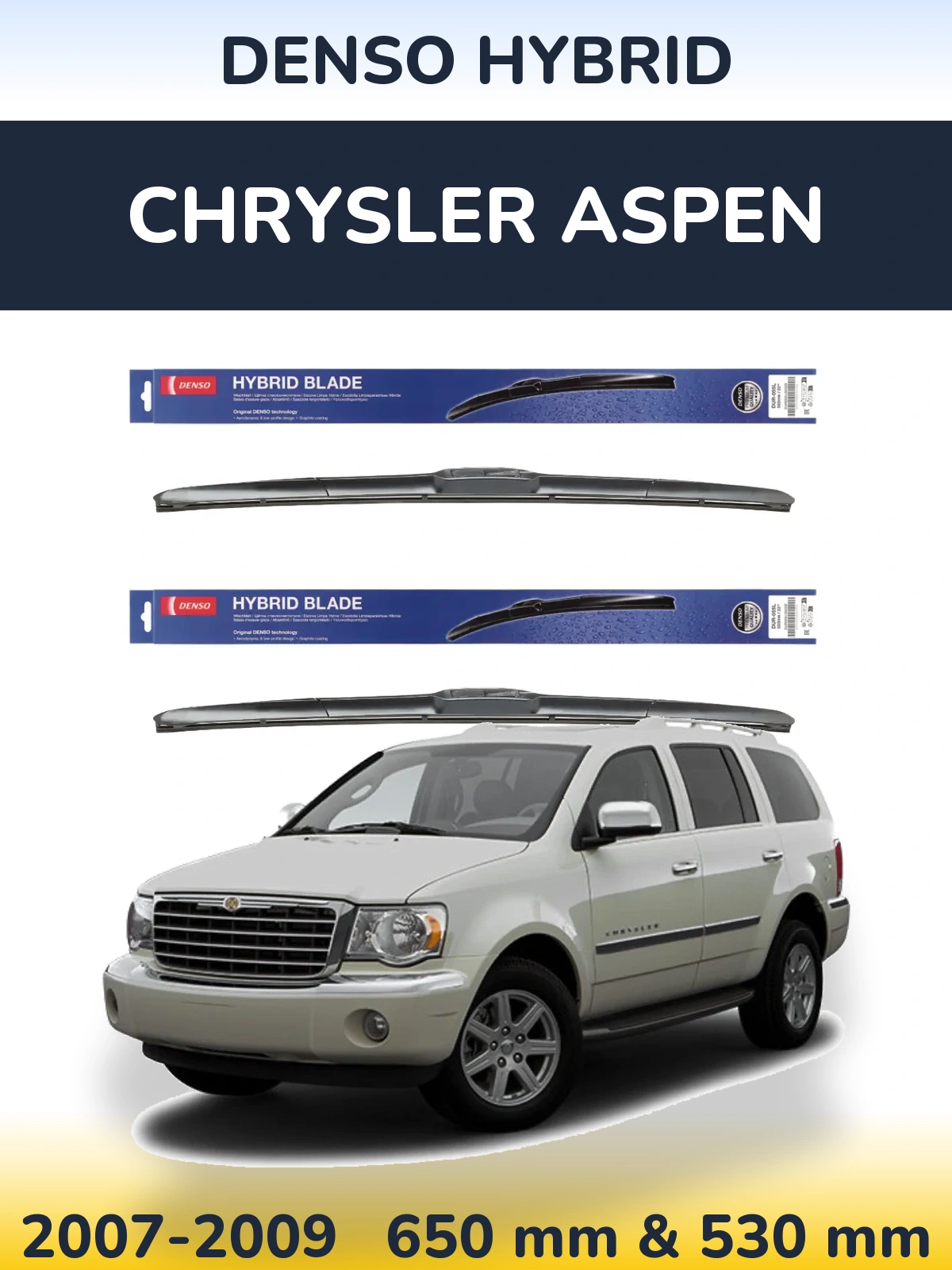 Sada předních stěračů Denso Hybrid 650 a 530 mm pro Chrysler Aspen 2007-2009