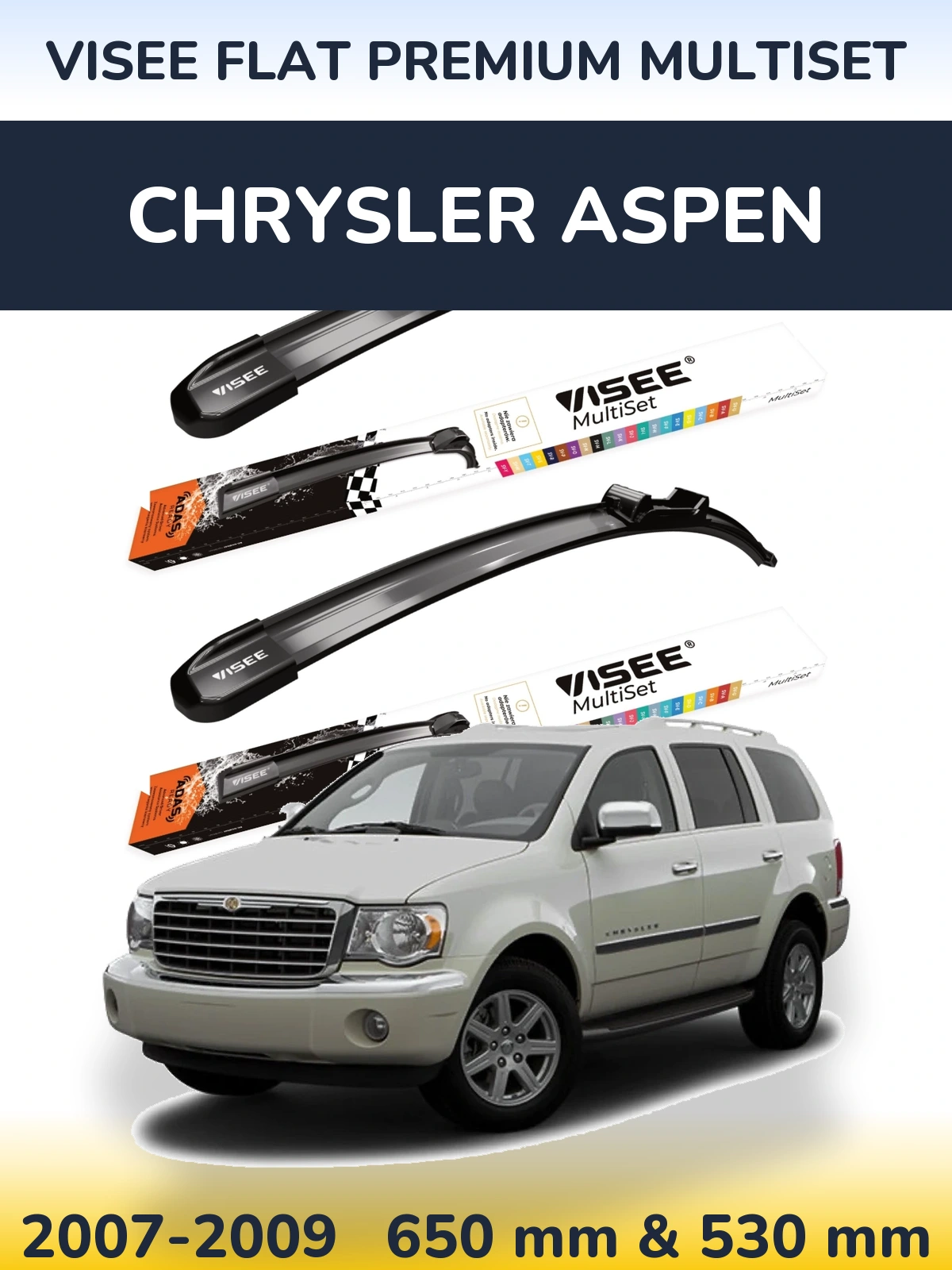 Sada předních stěračů VISEE FLAT PREMIUM MultiSet 650 a 530 mm pro Chrysler Aspen 2007-2009