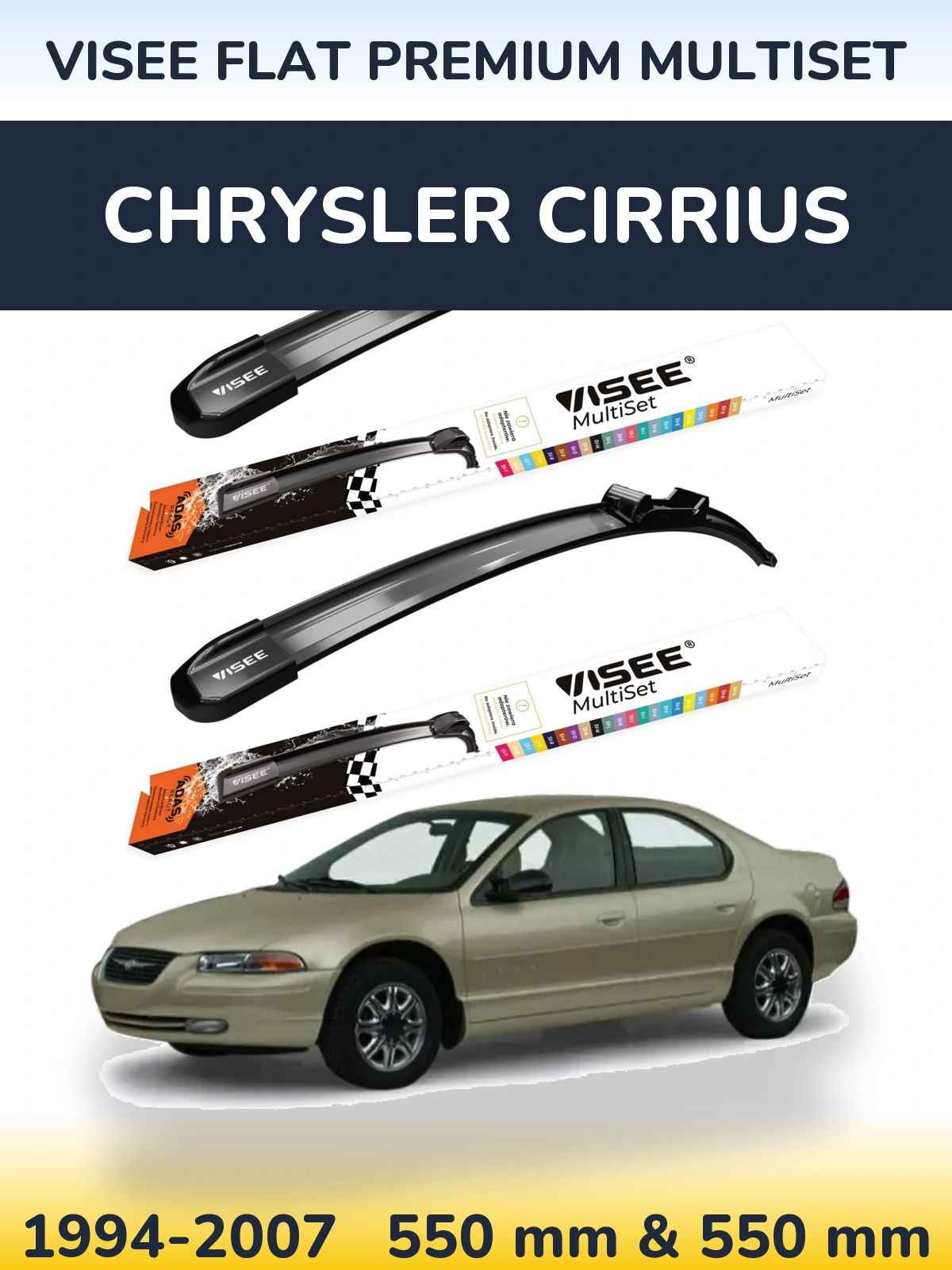 Sada předních stěračů VISEE FLAT PREMIUM MultiSet 550 a 550 mm pro Chrysler Cirrius 1994-2007