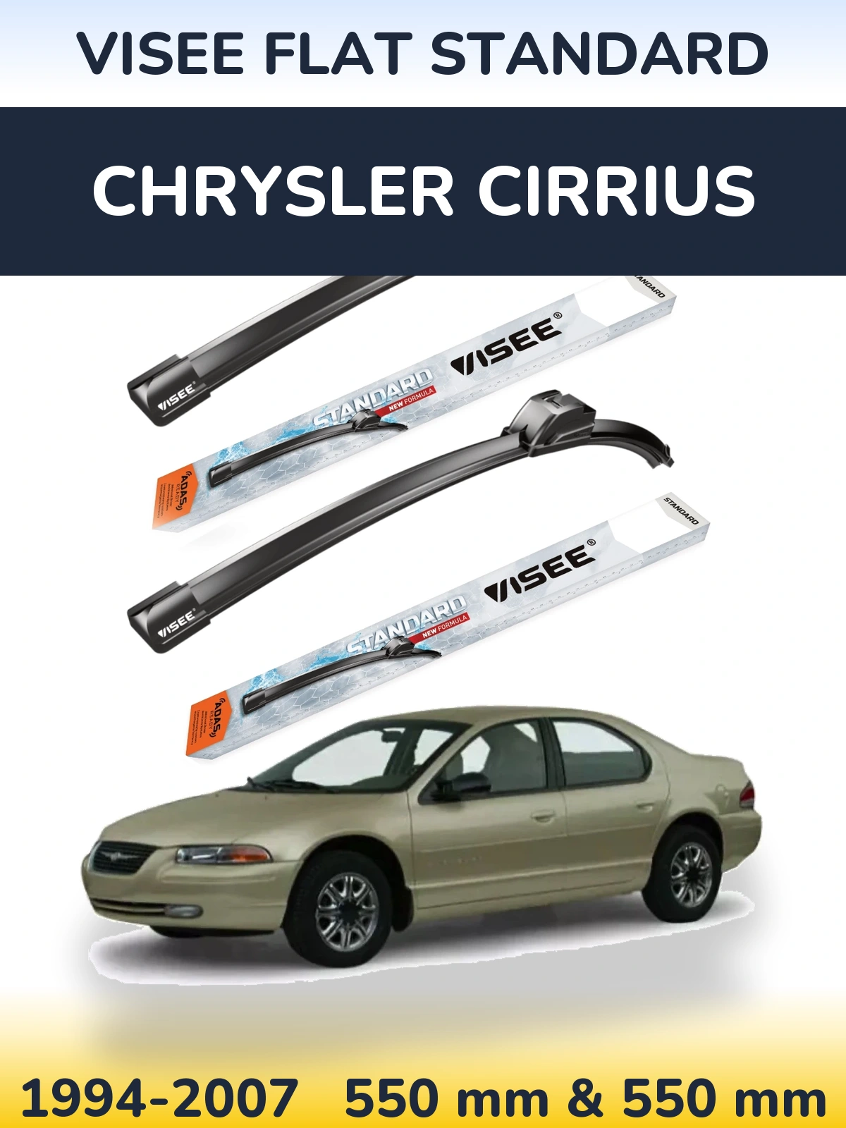 Sada předních stěračů VISEE FLAT STANDARD 550 a 550 mm pro Chrysler Cirrius 1994-2007