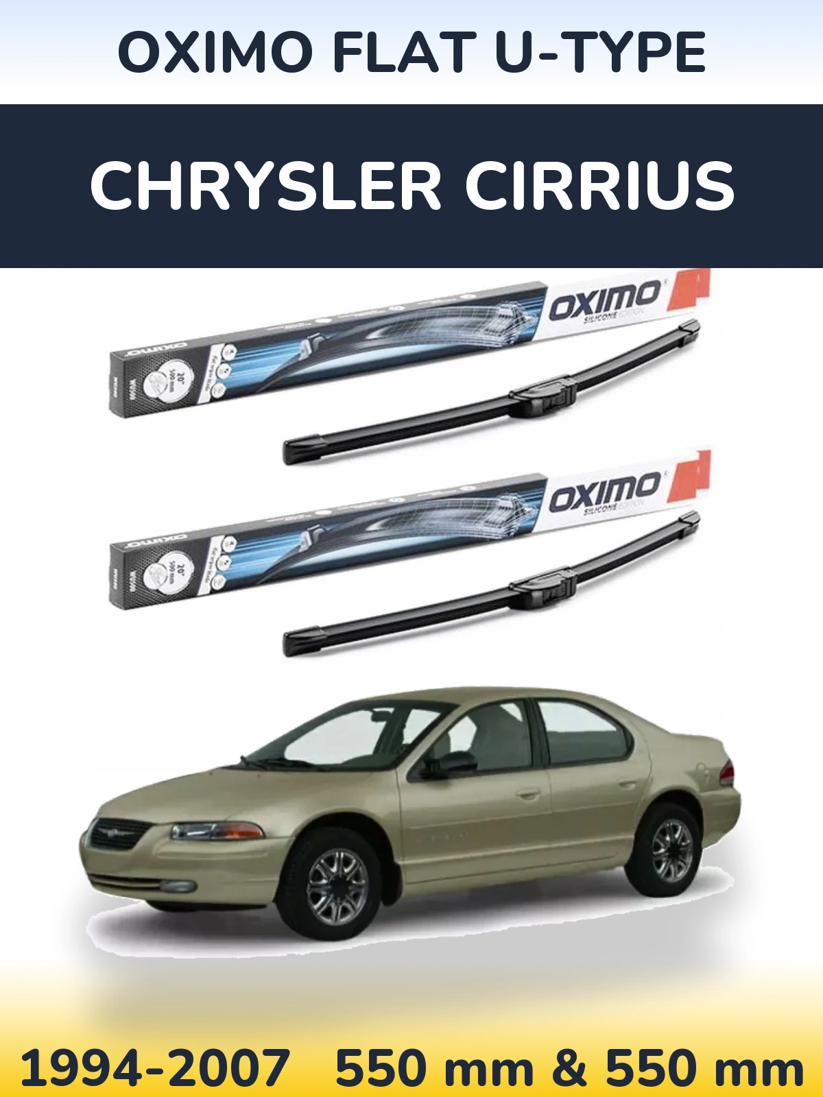 Sada předních stěračů Oximo Flat U-type 550 a 550 mm pro Chrysler Cirrius 1994-2007
