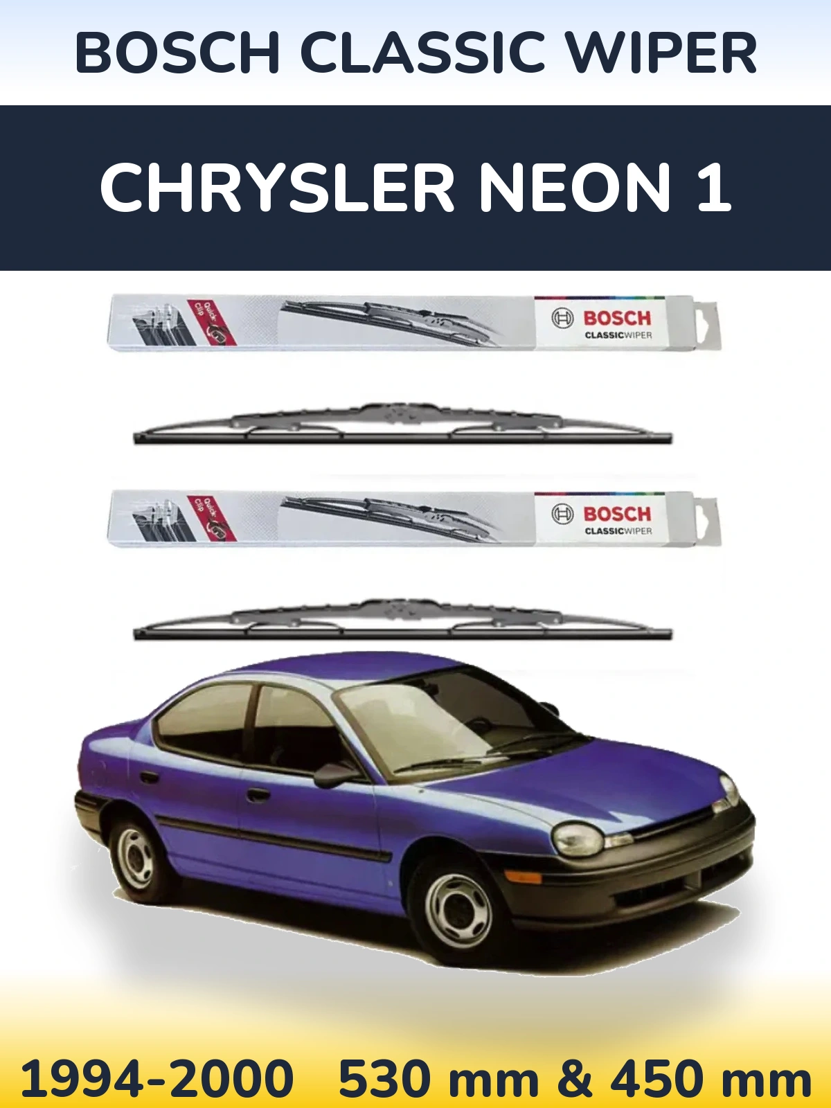 Sada předních stěračů BOSCH Classic Wiper 530 a 450 mm pro Chrysler Neon 1 1994-2000