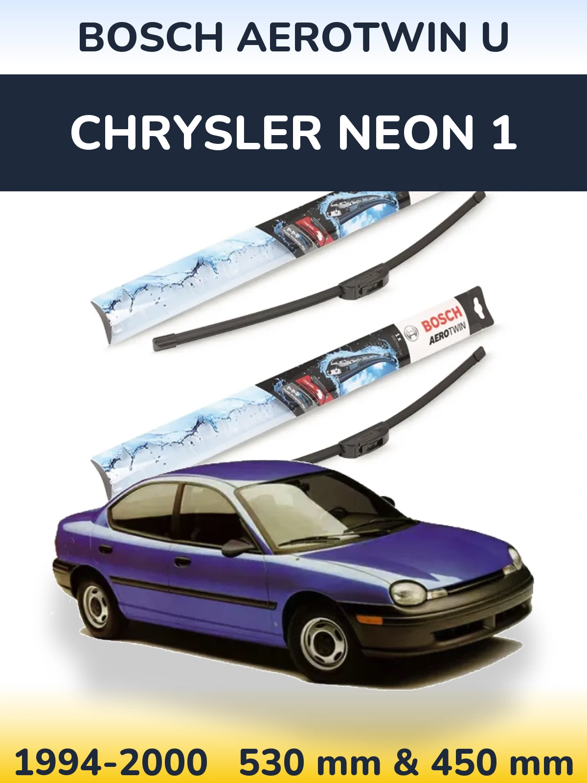 Sada předních stěračů BOSCH AeroTwin U 530 a 450 mm pro Chrysler Neon 1 1994-2000