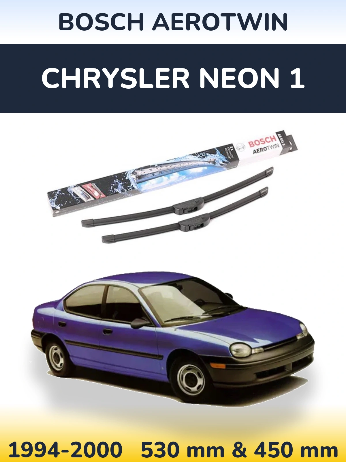 Sada předních stěračů BOSCH AeroTwin 530 a 450 mm pro Chrysler Neon 1 1994-2000