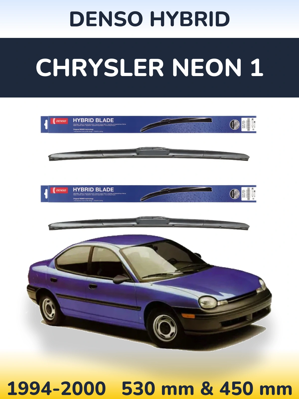 Sada předních stěračů Denso Hybrid 530 a 450 mm pro Chrysler Neon 1 1994-2000