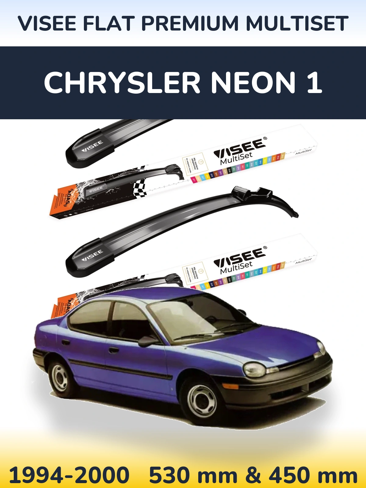Sada předních stěračů VISEE FLAT PREMIUM MultiSet 530 a 450 mm pro Chrysler Neon 1 1994-2000