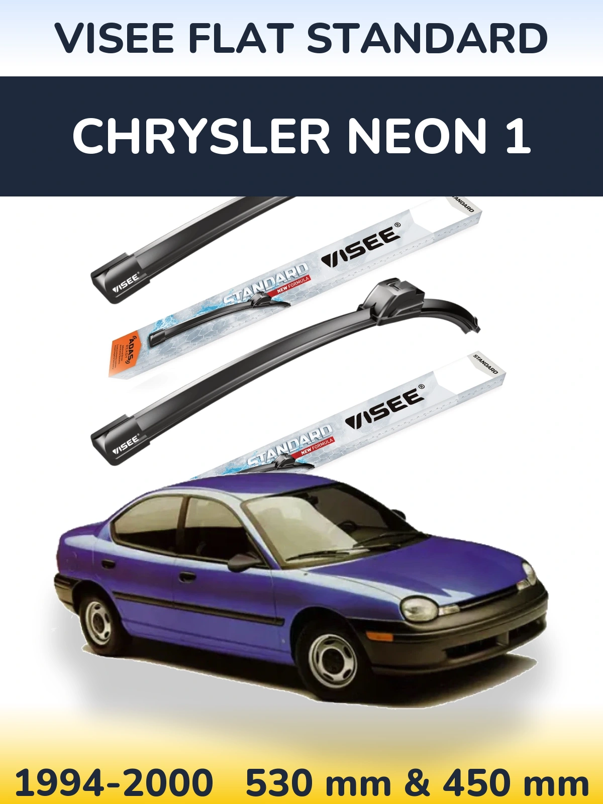 Sada předních stěračů VISEE FLAT STANDARD 530 a 450 mm pro Chrysler Neon 1 1994-2000
