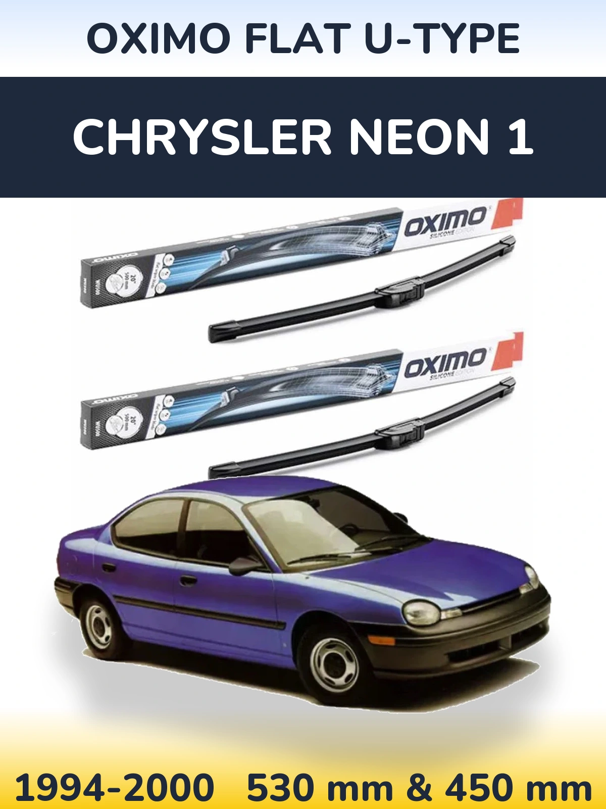 Sada předních stěračů Oximo Flat U-type 530 a 450 mm pro Chrysler Neon 1 1994-2000