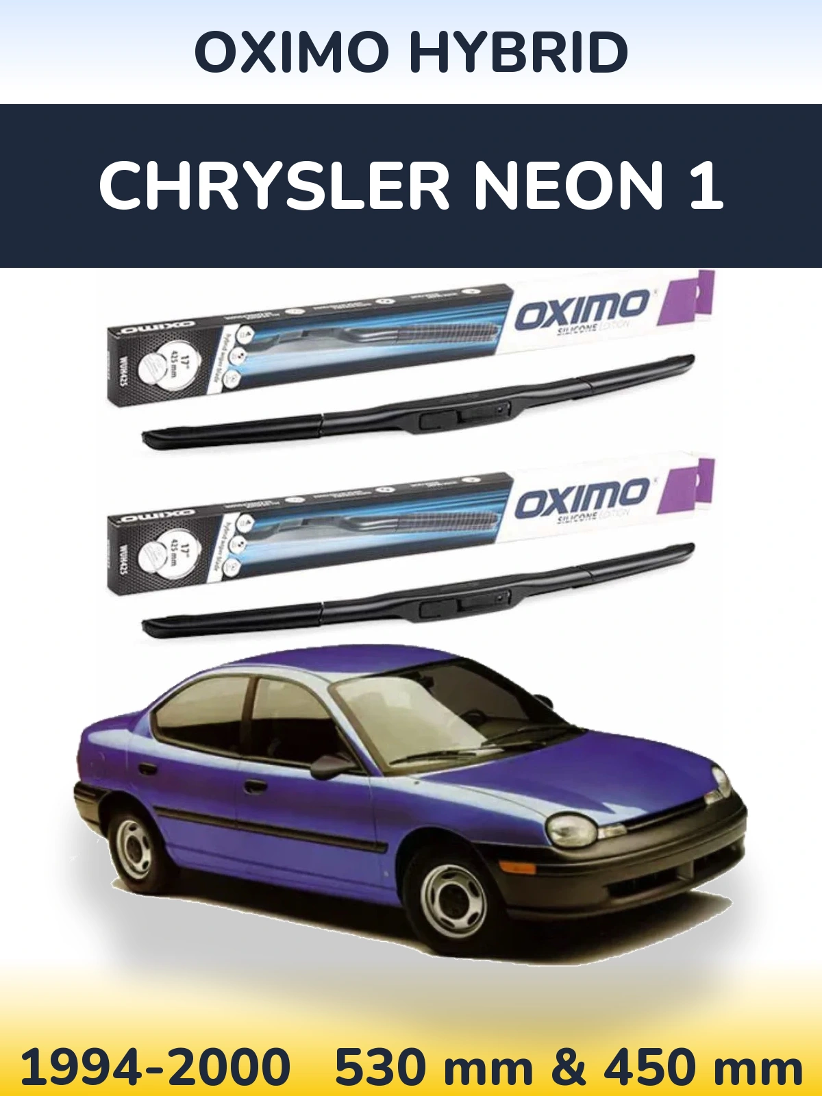 Sada předních stěračů Oximo Hybrid 530 a 450 mm pro Chrysler Neon 1 1994-2000