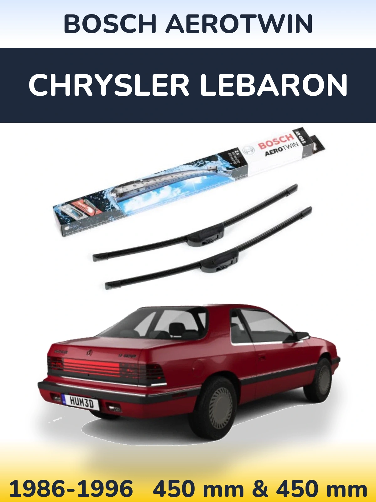 Sada předních stěračů BOSCH AeroTwin 450 a 450 mm pro Chrysler LeBaron 1986-1996