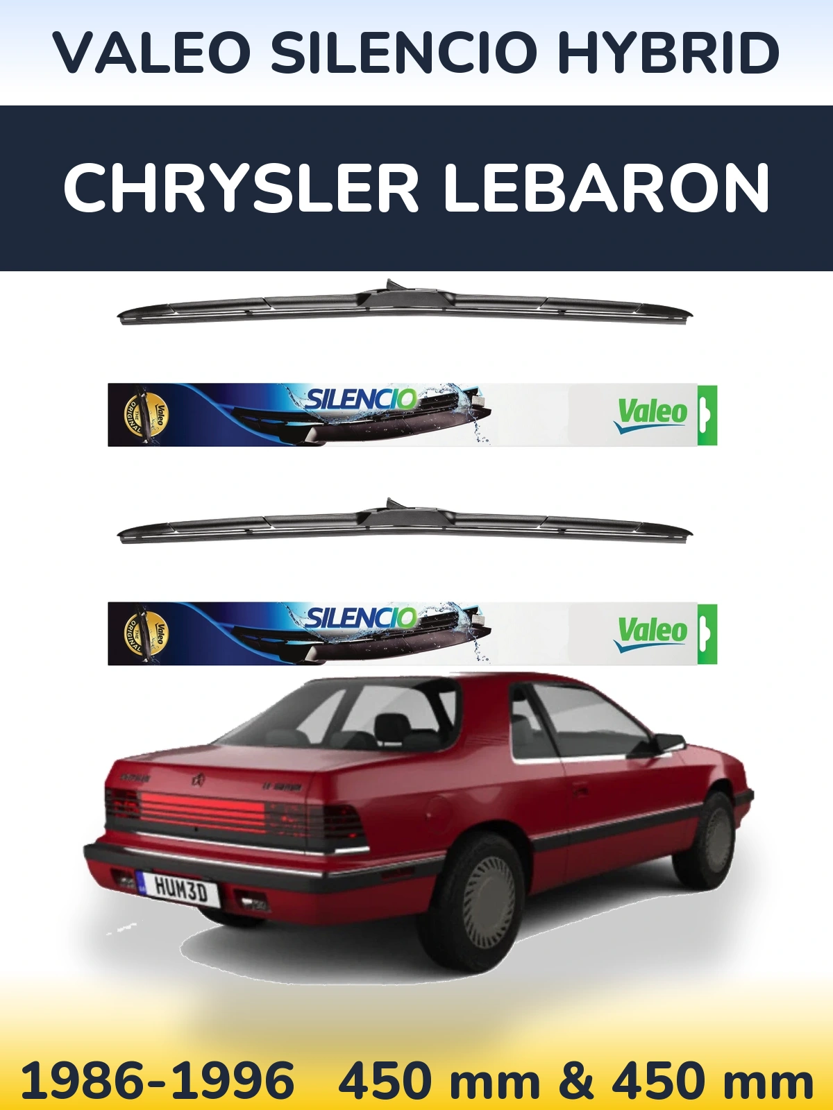 Sada předních stěračů Valeo Silencio Hybrid 450 a 450 mm pro Chrysler LeBaron 1986-1996