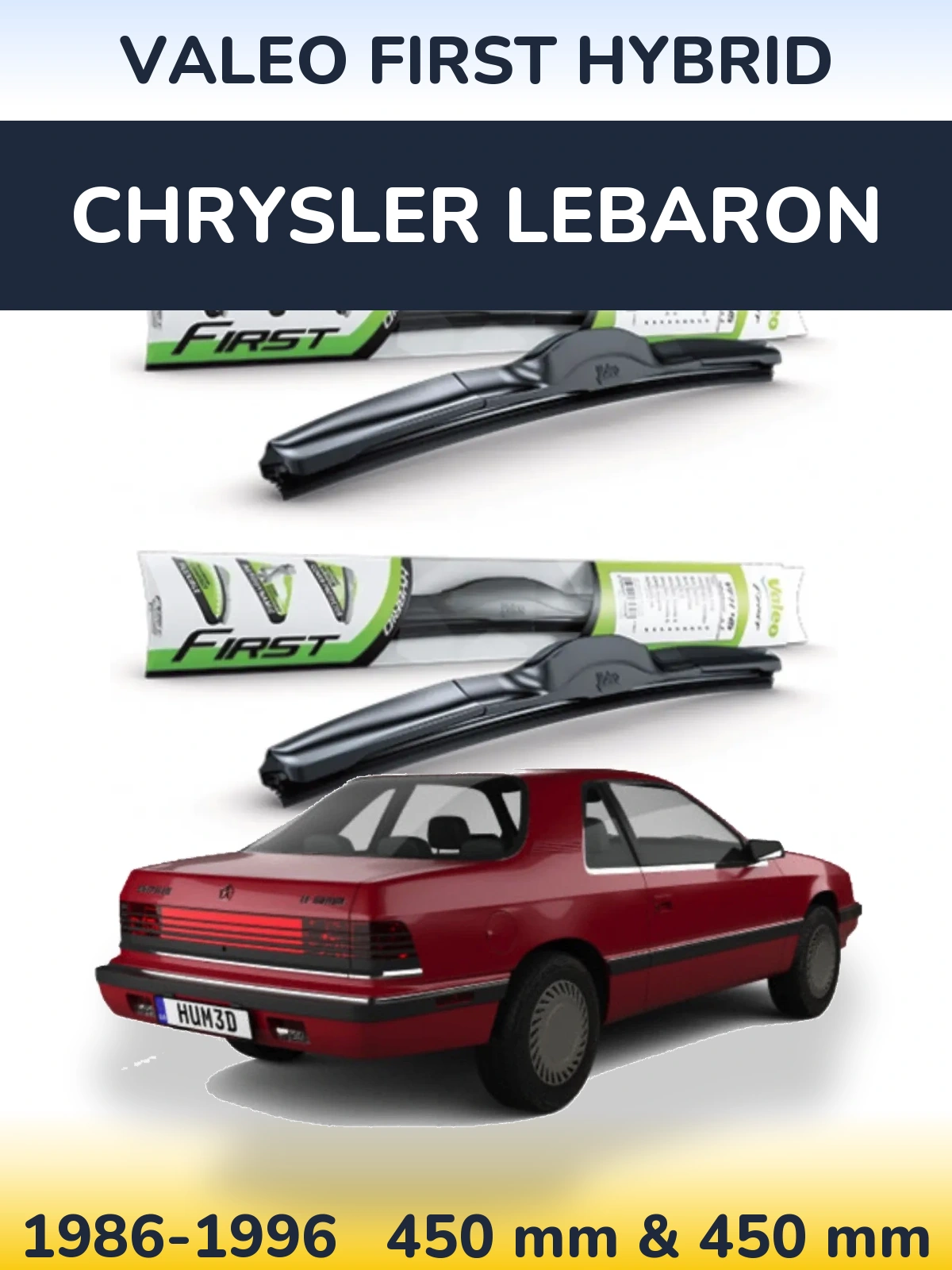 Sada předních stěračů Valeo First Hybrid 450 a 450 mm pro Chrysler LeBaron 1986-1996