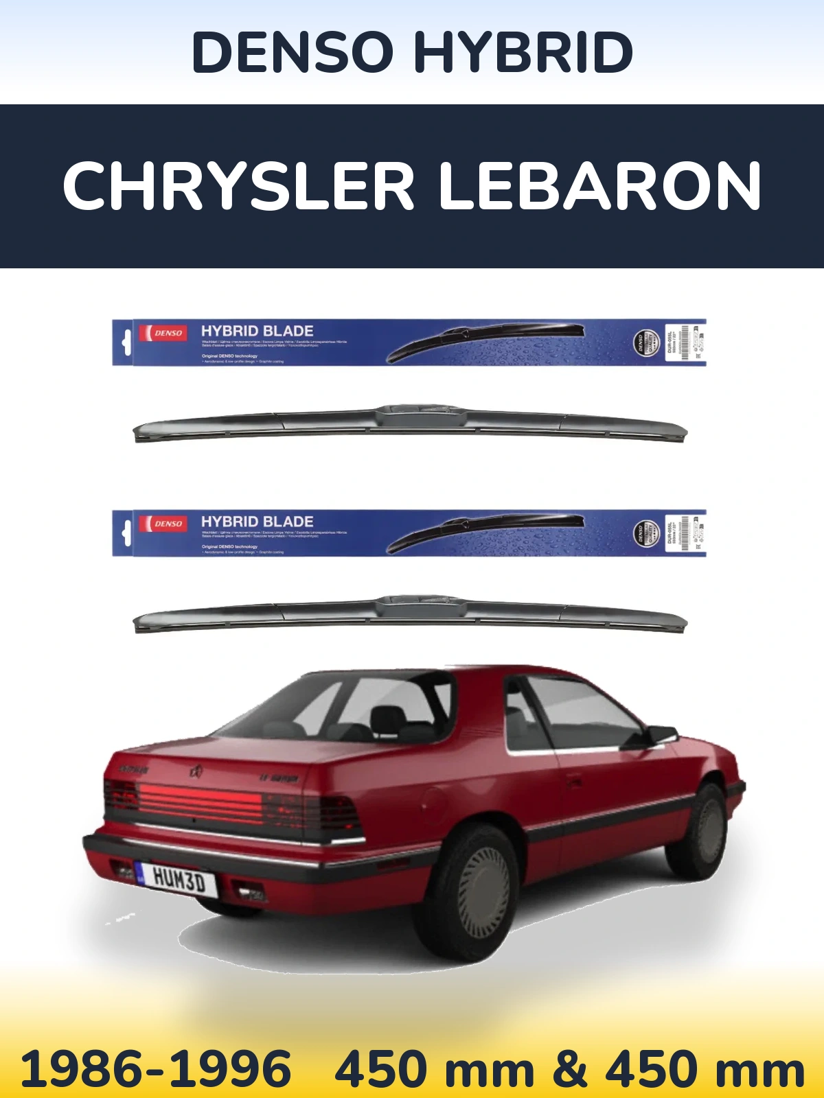 Sada předních stěračů Denso Hybrid 450 a 450 mm pro Chrysler LeBaron 1986-1996