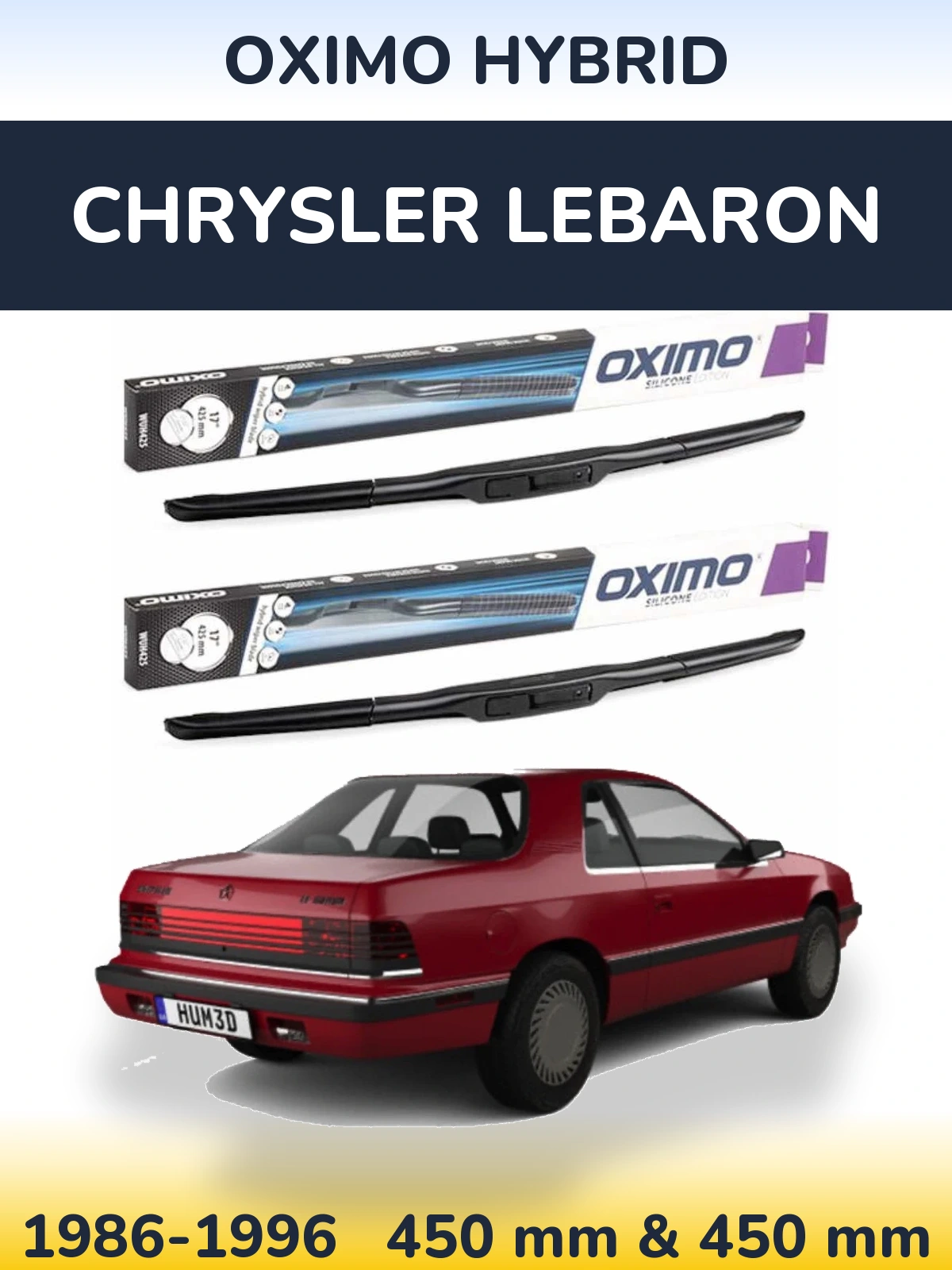 Sada předních stěračů Oximo Hybrid 450 a 450 mm pro Chrysler LeBaron 1986-1996