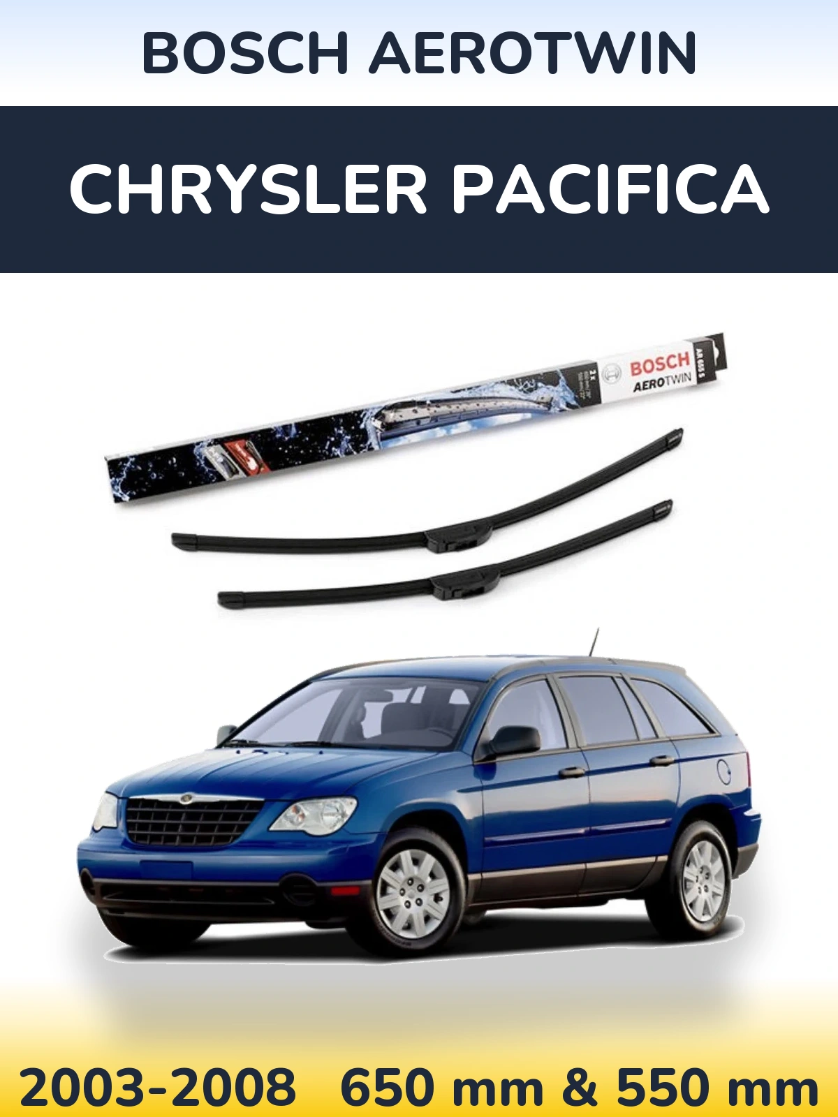 Sada předních stěračů BOSCH AeroTwin 650 a 550 mm pro Chrysler Pacifica 2003-2008