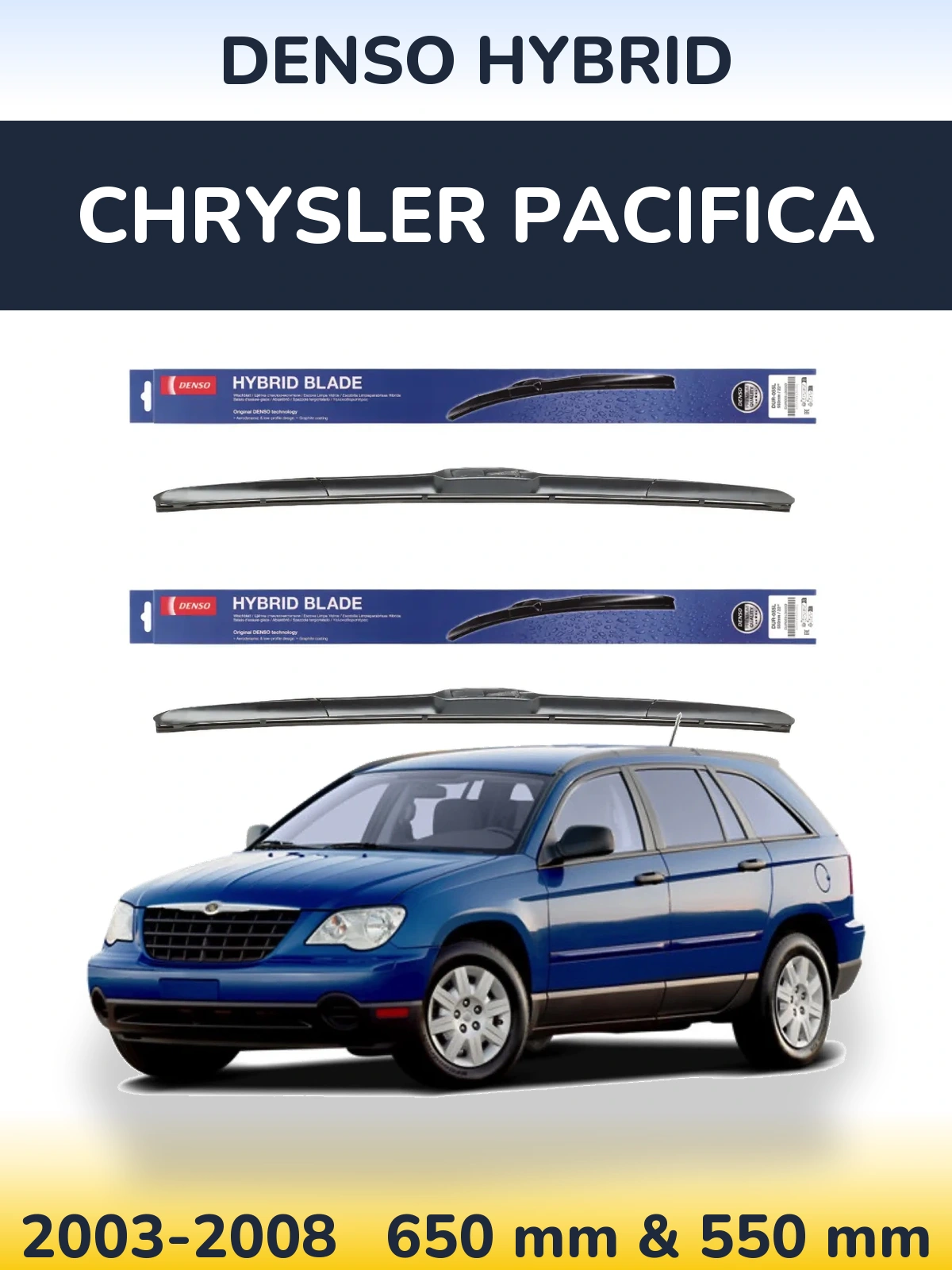 Sada předních stěračů Denso Hybrid 650 a 550 mm pro Chrysler Pacifica 2003-2008