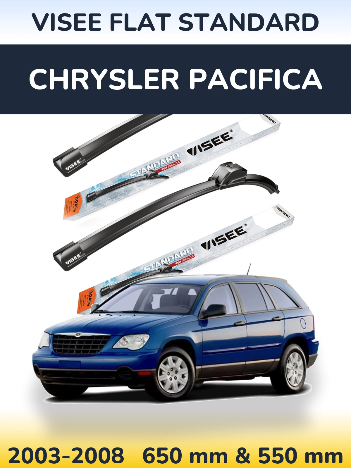 Комплект передніх щіток VISEE FLAT STANDARD 650 & 550 мм для Chrysler Pacifica 2003-2008