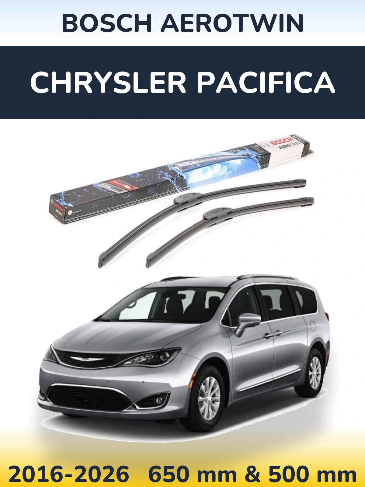 Sada předních stěračů BOSCH AeroTwin 650 a 500 mm pro Chrysler Pacifica 2016-2026