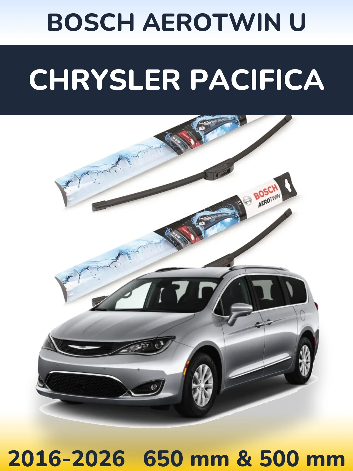 Sada předních stěračů BOSCH AeroTwin U 650 a 500 mm pro Chrysler Pacifica 2016-2026