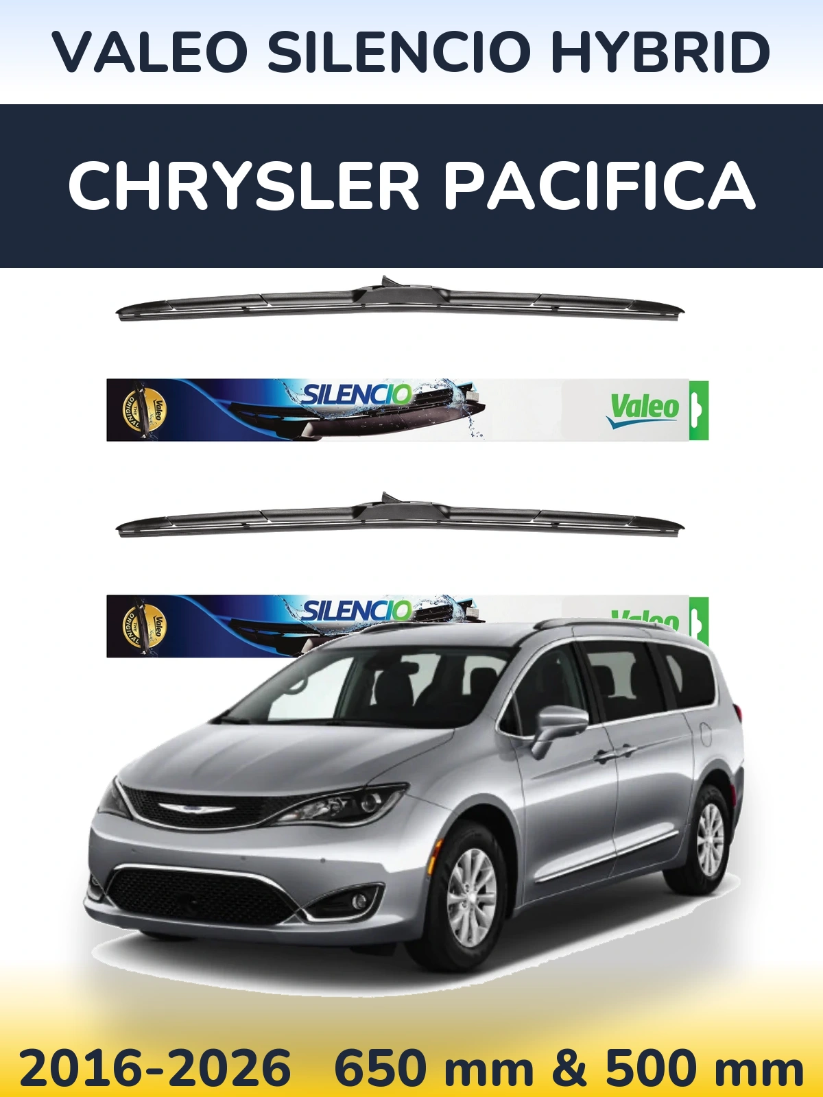 Комплект передніх щіток Valeo Silencio Hybrid 650 & 500 мм для Chrysler Pacifica 2016-2026