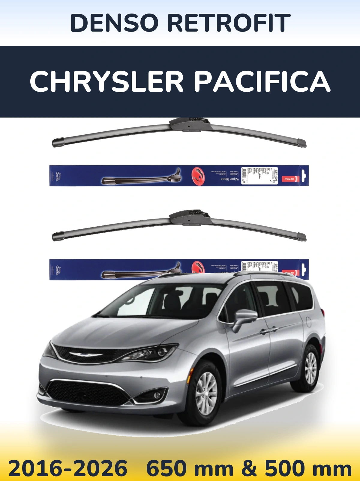 Комплект передніх щіток Denso Retrofit 650 & 500 мм для Chrysler Pacifica 2016-2026