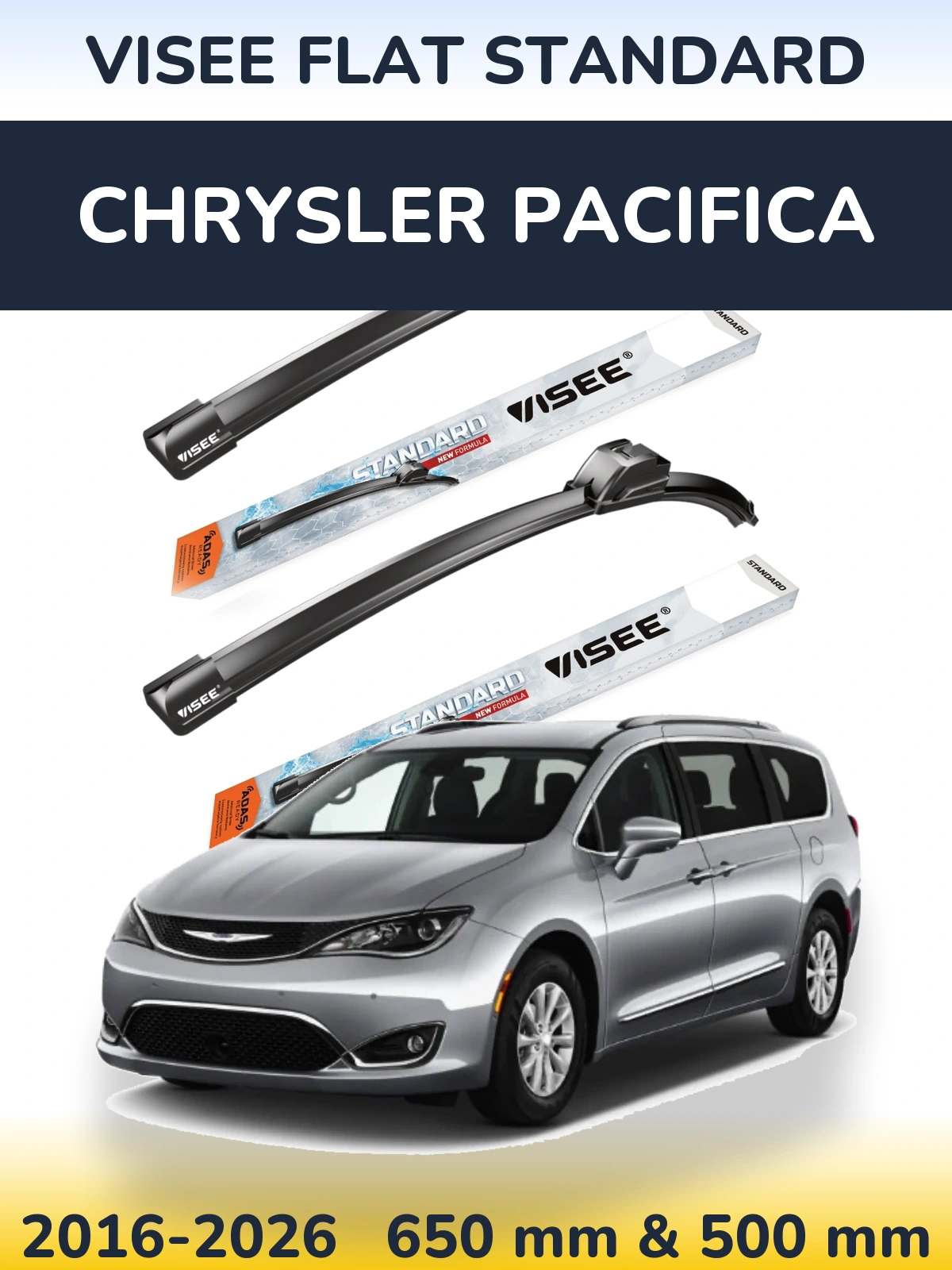 Sada předních stěračů VISEE FLAT STANDARD 650 a 500 mm pro Chrysler Pacifica 2016-2026