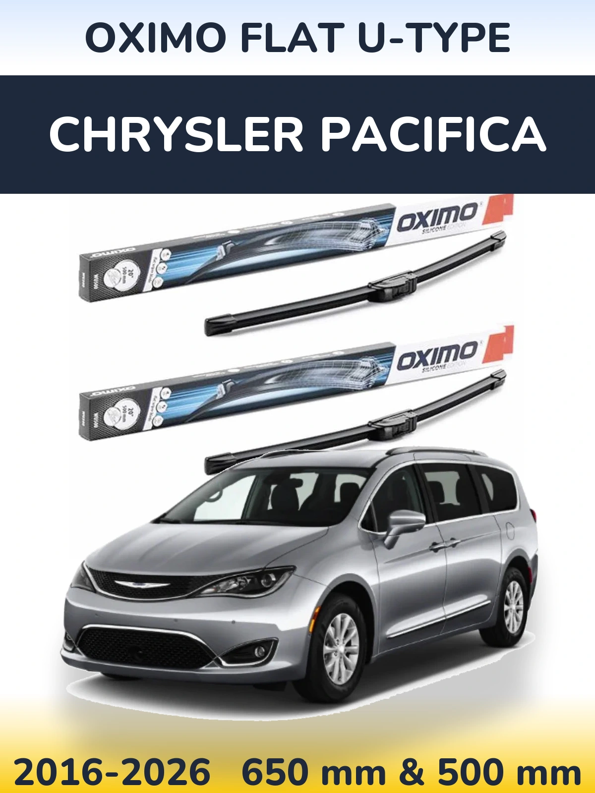 Sada předních stěračů Oximo Flat U-type 650 a 500 mm pro Chrysler Pacifica 2016-2026