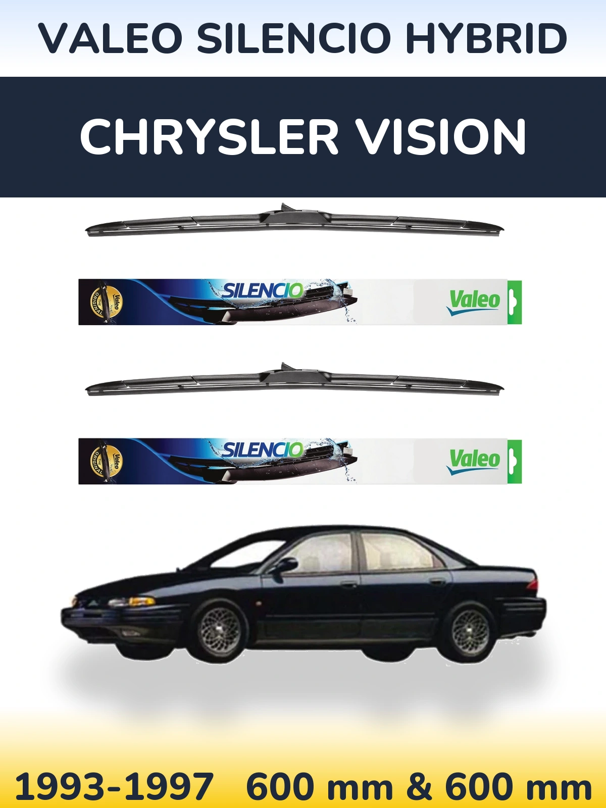 Sada předních stěračů Valeo Silencio Hybrid 600 a 600 mm pro Chrysler Vision 1993-1997