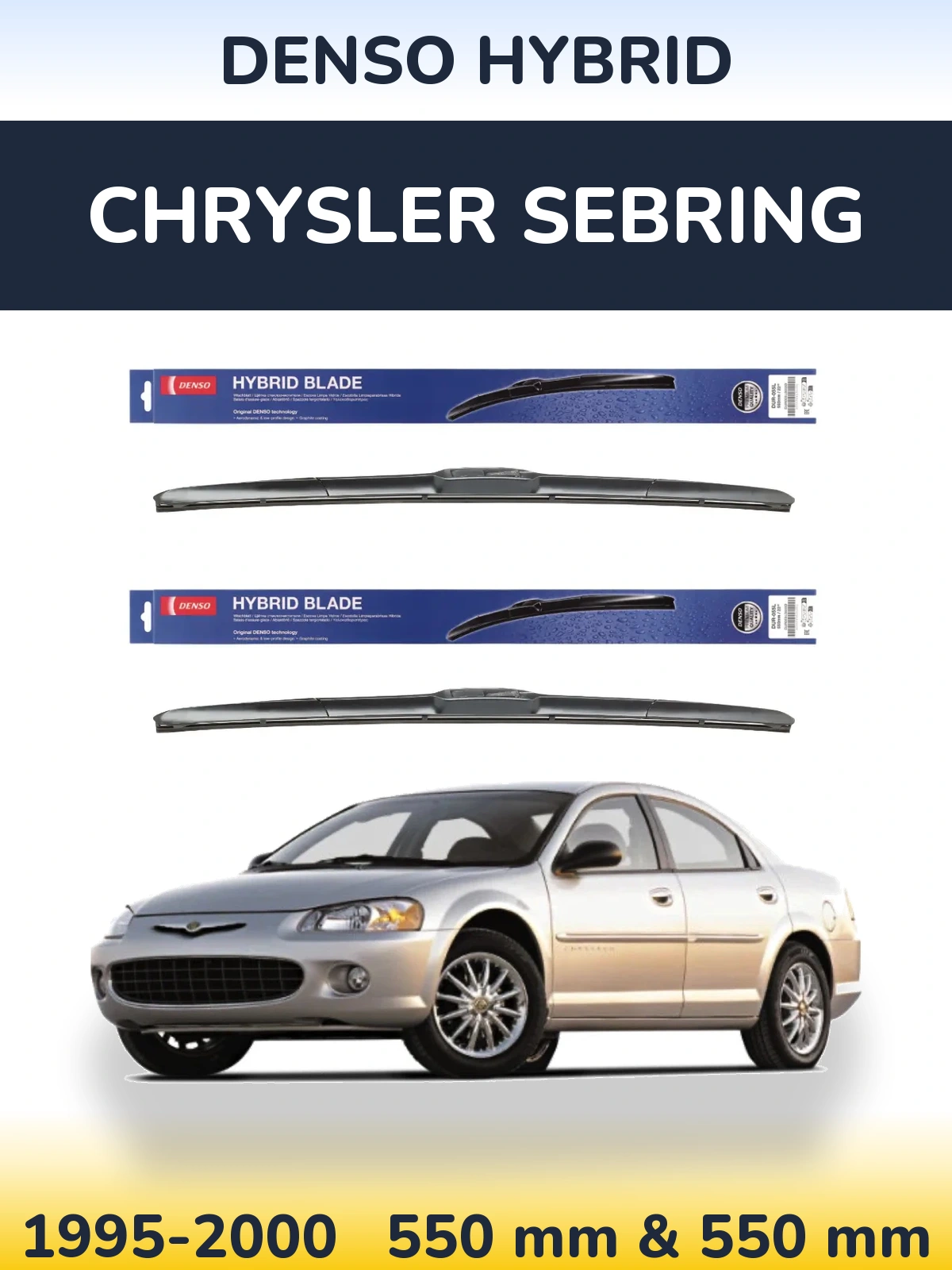 Sada předních stěračů Denso Hybrid 550 a 550 mm pro Chrysler Sebring 1995-2000