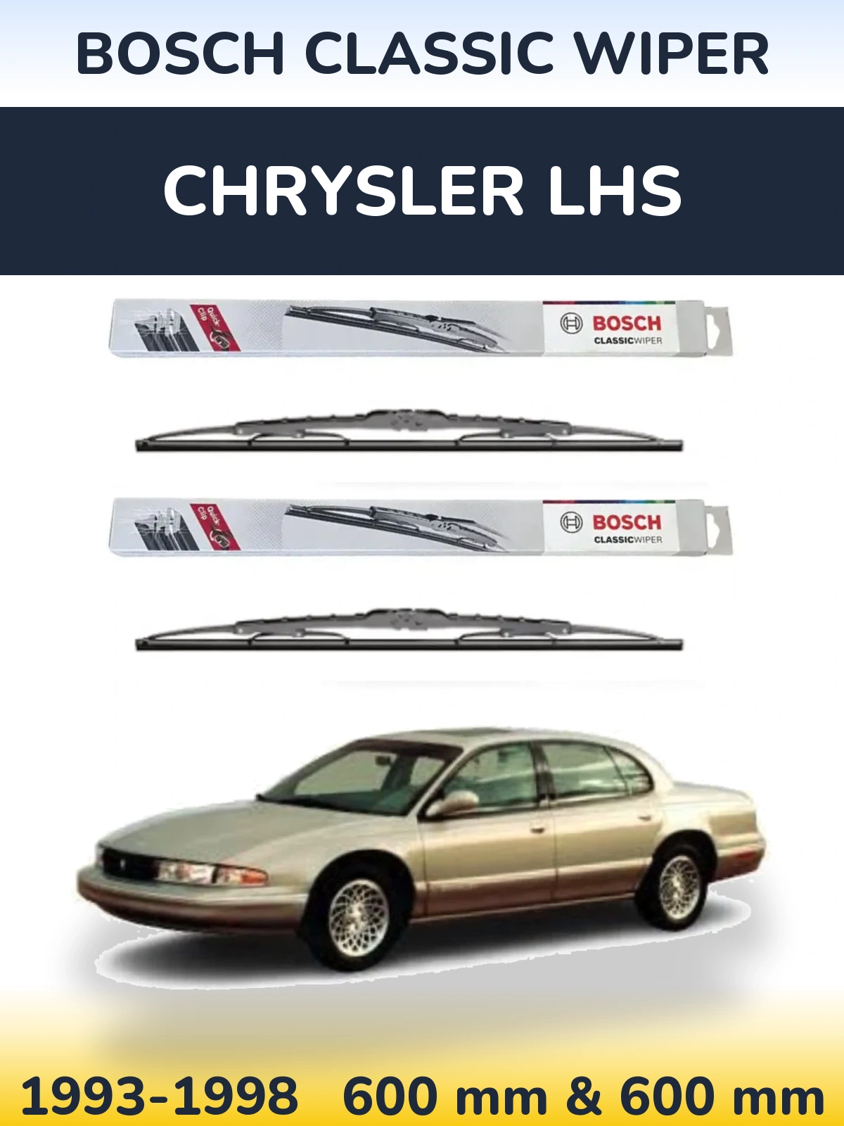 Комплект передніх щіток BOSCH Classic Wiper 600 & 600 мм для Chrysler LHS 1993-1998