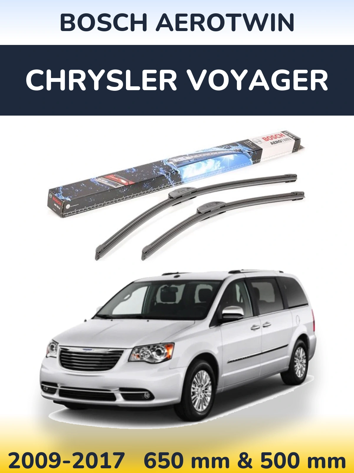 Sada předních stěračů BOSCH AeroTwin 650 a 500 mm pro Chrysler Voyager 2009-2017
