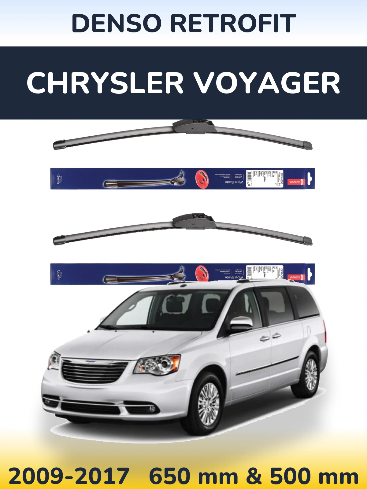 Sada předních stěračů Denso Retrofit 650 a 500 mm pro Chrysler Voyager 2009-2017