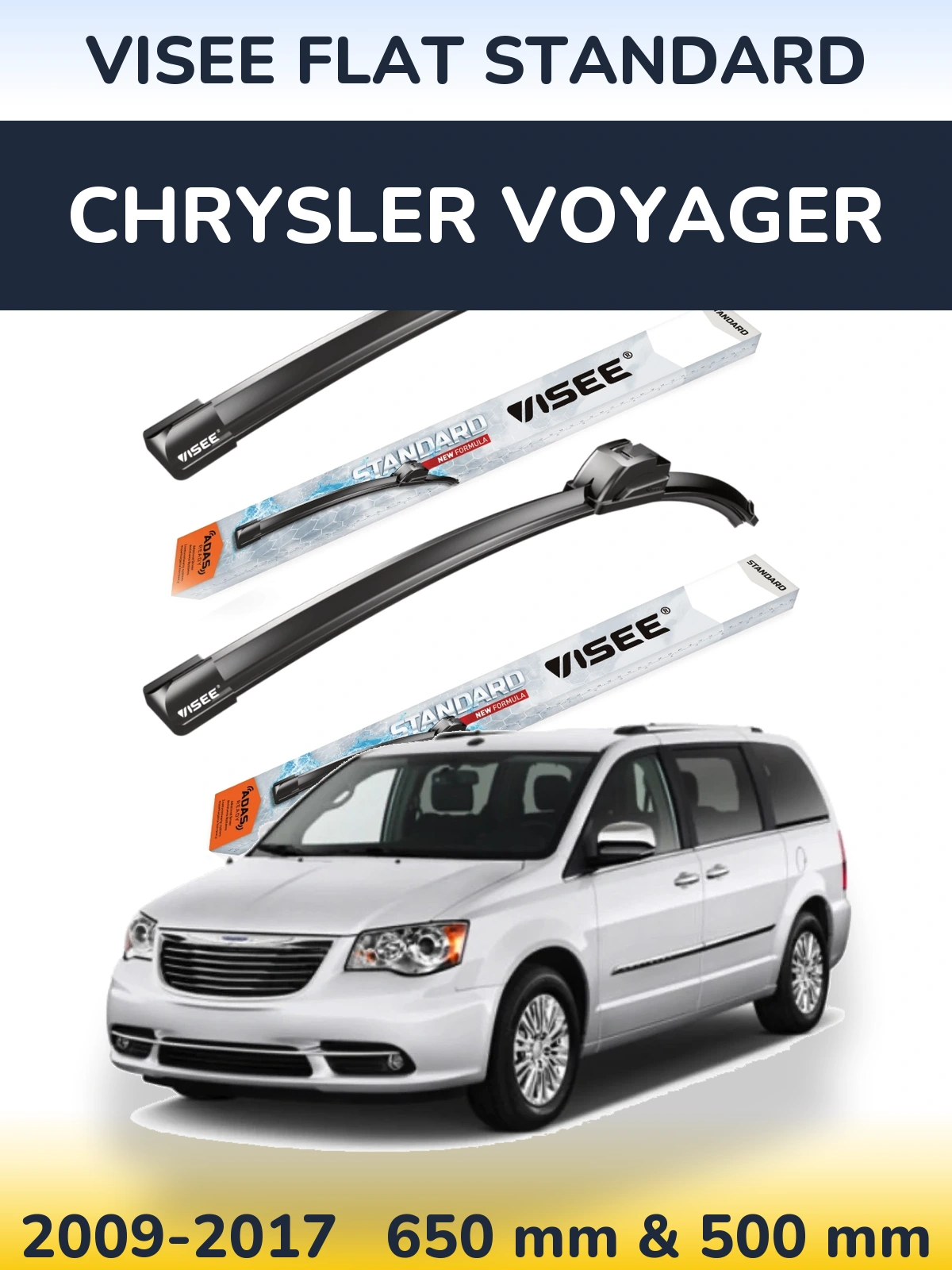 Sada předních stěračů VISEE FLAT STANDARD 650 a 500 mm pro Chrysler Voyager 2009-2017