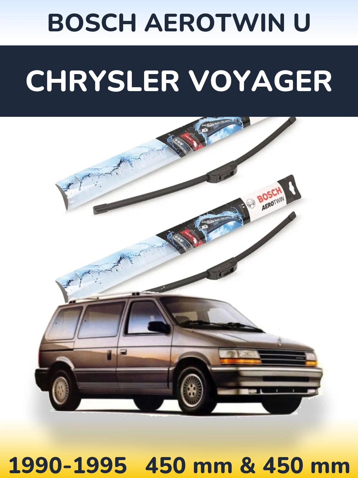 Sada předních stěračů BOSCH AeroTwin U 450 a 450 mm pro Chrysler Voyager 1990-1995