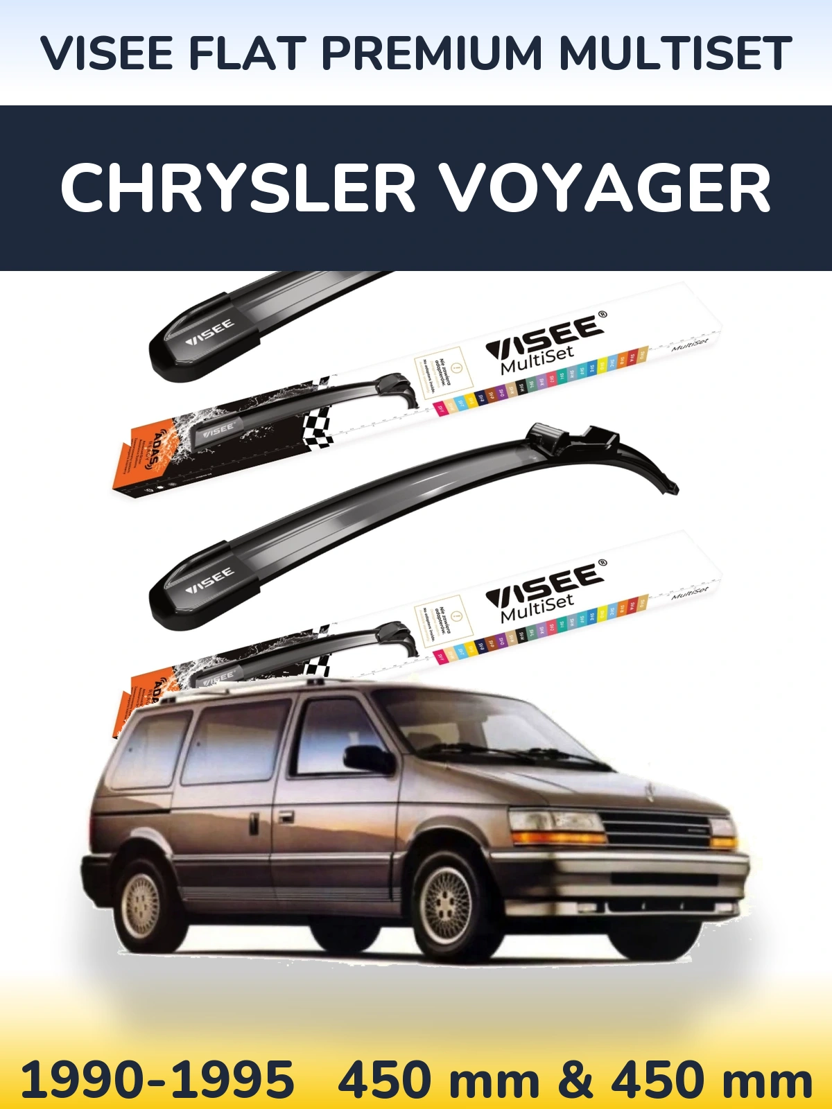 Sada předních stěračů VISEE FLAT PREMIUM MultiSet 450 a 450 mm pro Chrysler Voyager 1990-1995