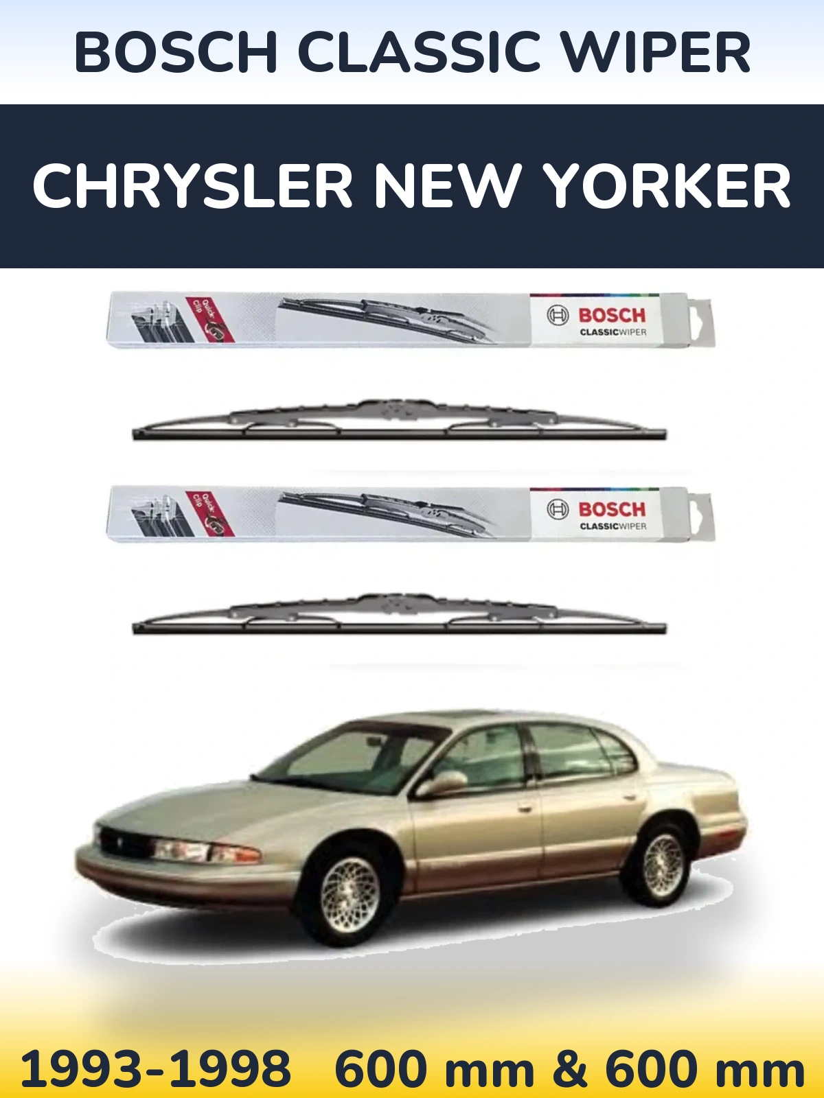 Комплект передніх щіток BOSCH Classic Wiper 600 & 600 мм для Chrysler New Yorker 1993-1998
