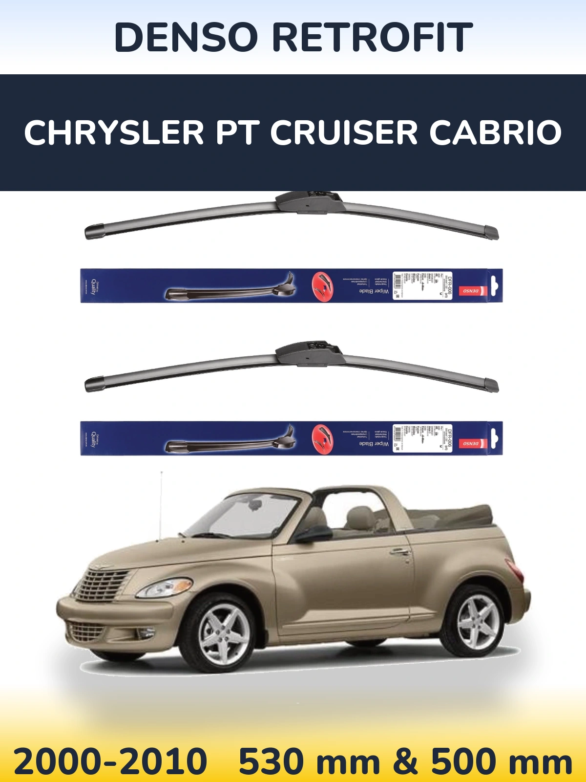 Sada předních stěračů Denso Retrofit 530 a 500 mm pro Chrysler PT Cruiser Cabrio 2000-2010