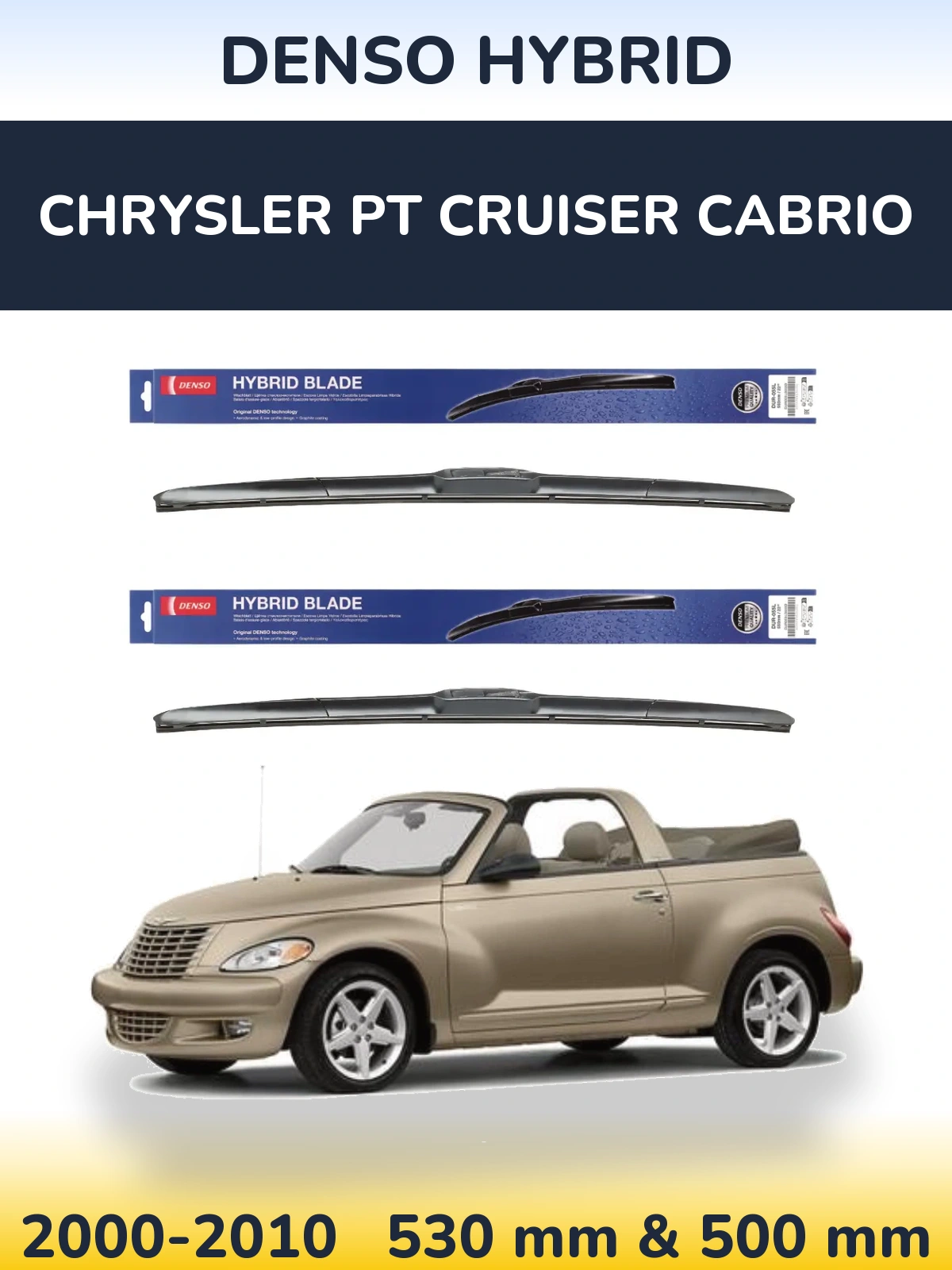 Sada předních stěračů Denso Hybrid 530 a 500 mm pro Chrysler PT Cruiser Cabrio 2000-2010