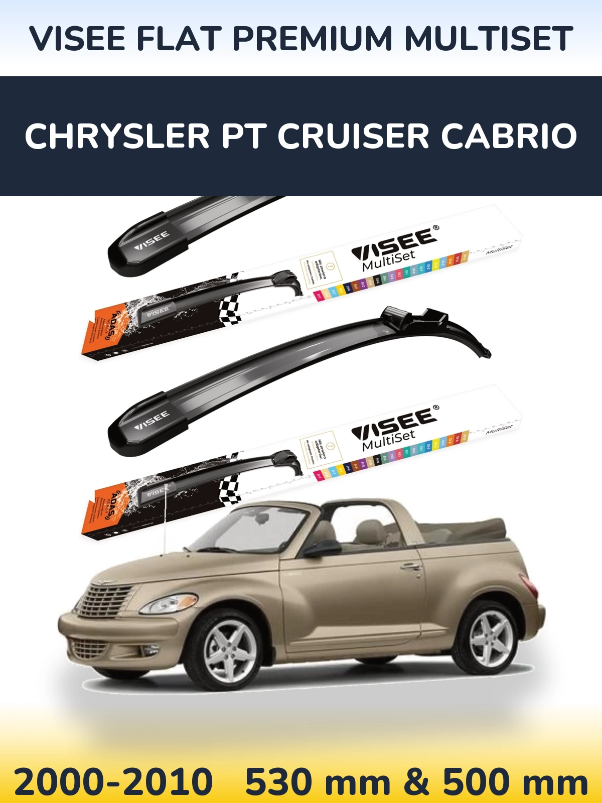 Sada předních stěračů VISEE FLAT PREMIUM MultiSet 530 a 500 mm pro Chrysler PT Cruiser Cabrio 2000-2010