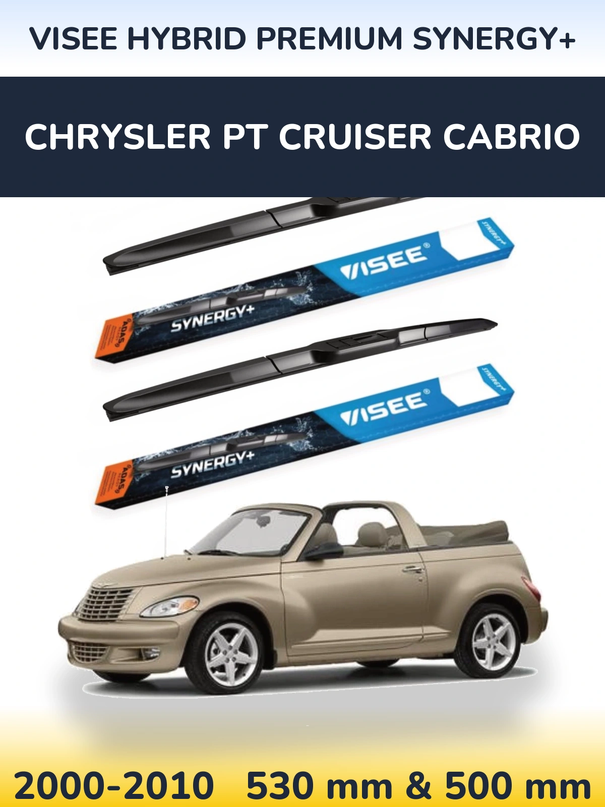 Sada předních stěračů VISEE HYBRID PREMIUM SYNERGY+ 530 a 500 mm pro Chrysler PT Cruiser Cabrio 2000-2010