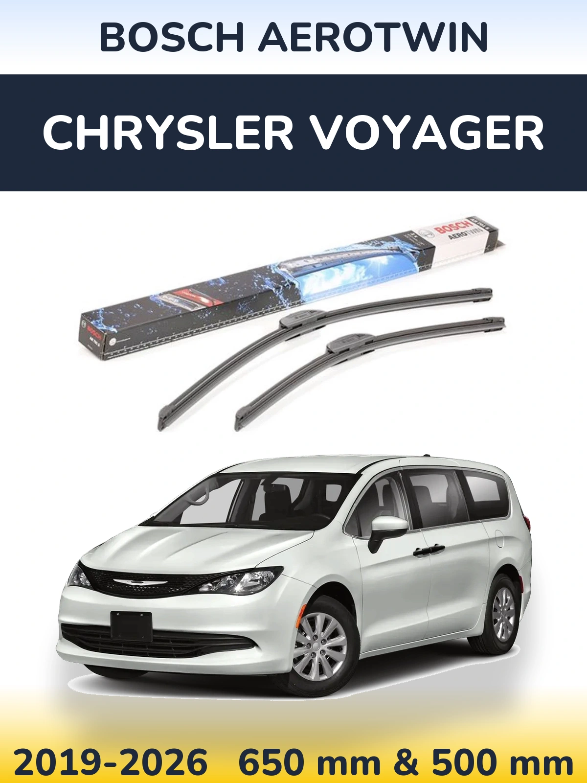 Sada předních stěračů BOSCH AeroTwin 650 a 500 mm pro Chrysler Voyager 2019-2026