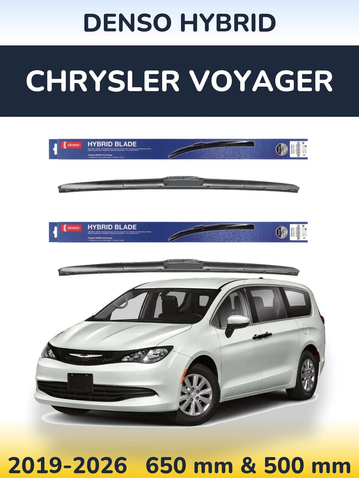 Sada předních stěračů Denso Hybrid 650 a 500 mm pro Chrysler Voyager 2019-2026